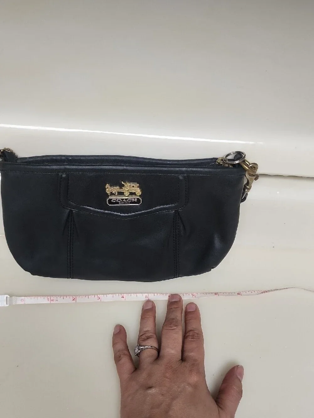 Coach Black Leather Shoulder Wristlet with Gold Hardware